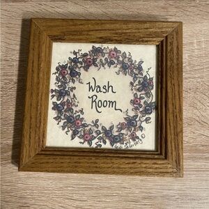 Vintage cottage core Wash Room Floral art in Oak Frame